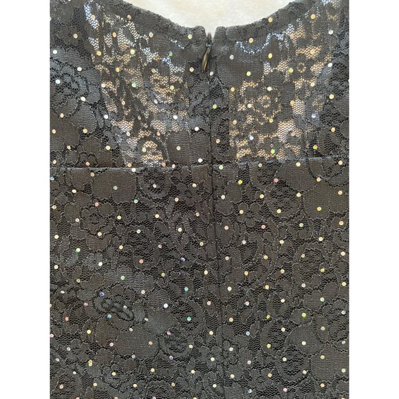 Black Lace Cold Shoulder Dress With Rhinestone Detail Scalloped Hem & Zipper Clo - Picture 6 of 6